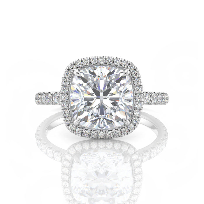 Inel de logodnă Cushion Halo cu moissanite