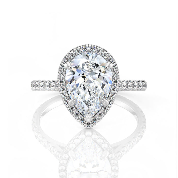 Inel de Logodnă – Diamant de Laborator Pear Halo Pave