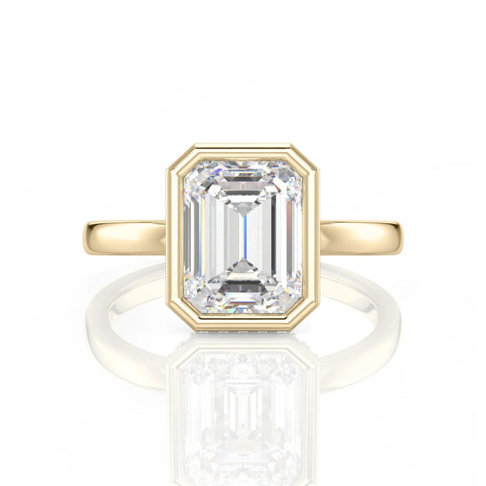 Inel de Logodnă – Moissanite Emerald Bezel Hidden Halo, aur galben