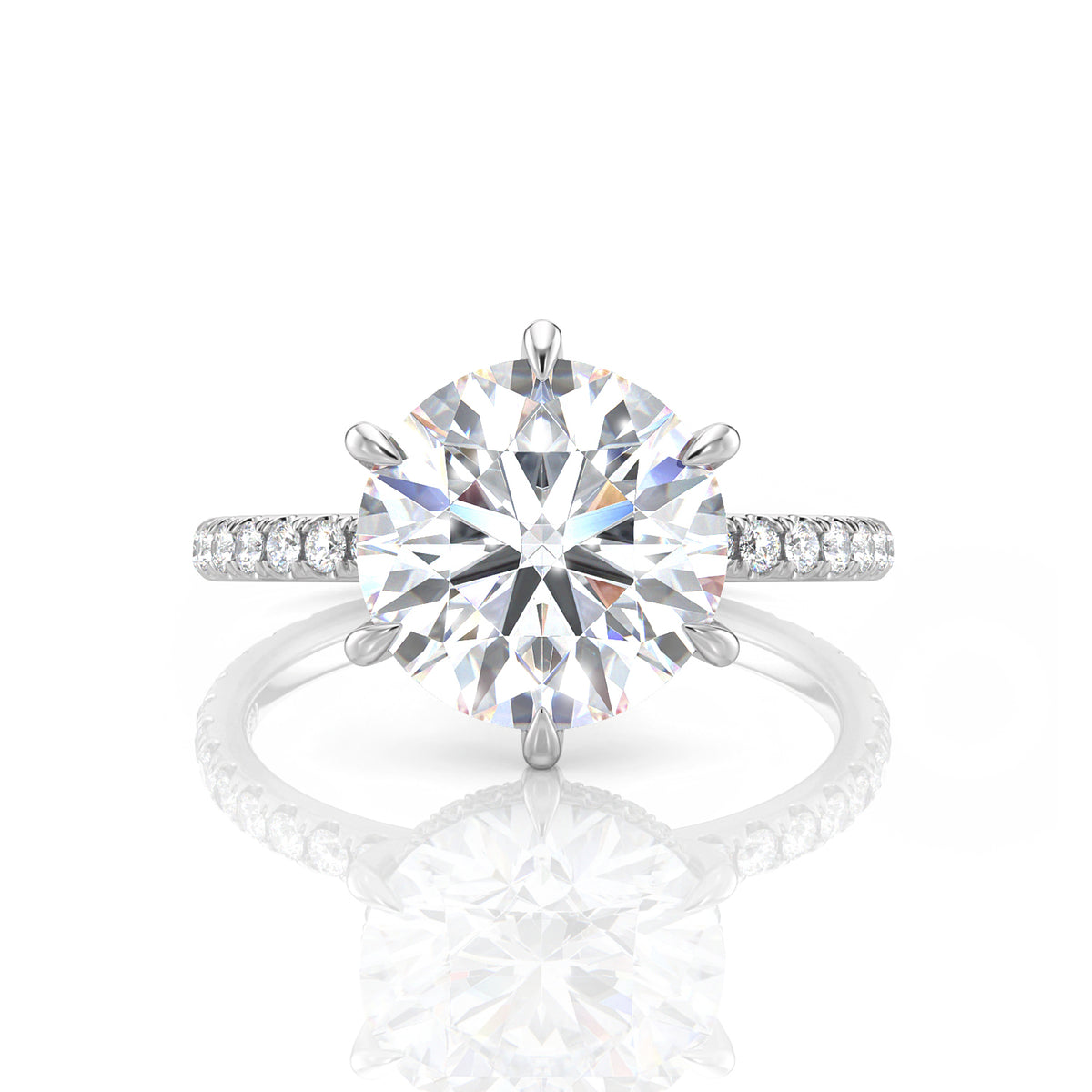 Inel de Logodnă – Diamant de Laborator Rotund 6 Prongs Pave