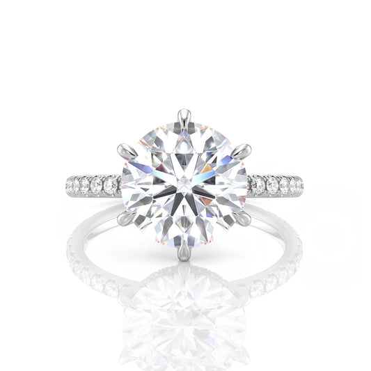 Inel de Logodnă – Diamant de Laborator Rotund 6 Prongs Pave