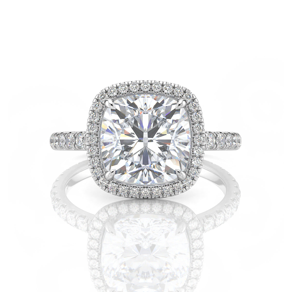 Inel de logodnă Cushion Halo cu moissanite