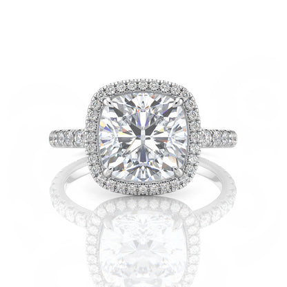 Inel de logodnă Cushion Halo cu moissanite