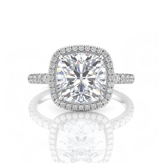 Inel de logodnă Cushion Halo cu moissanite