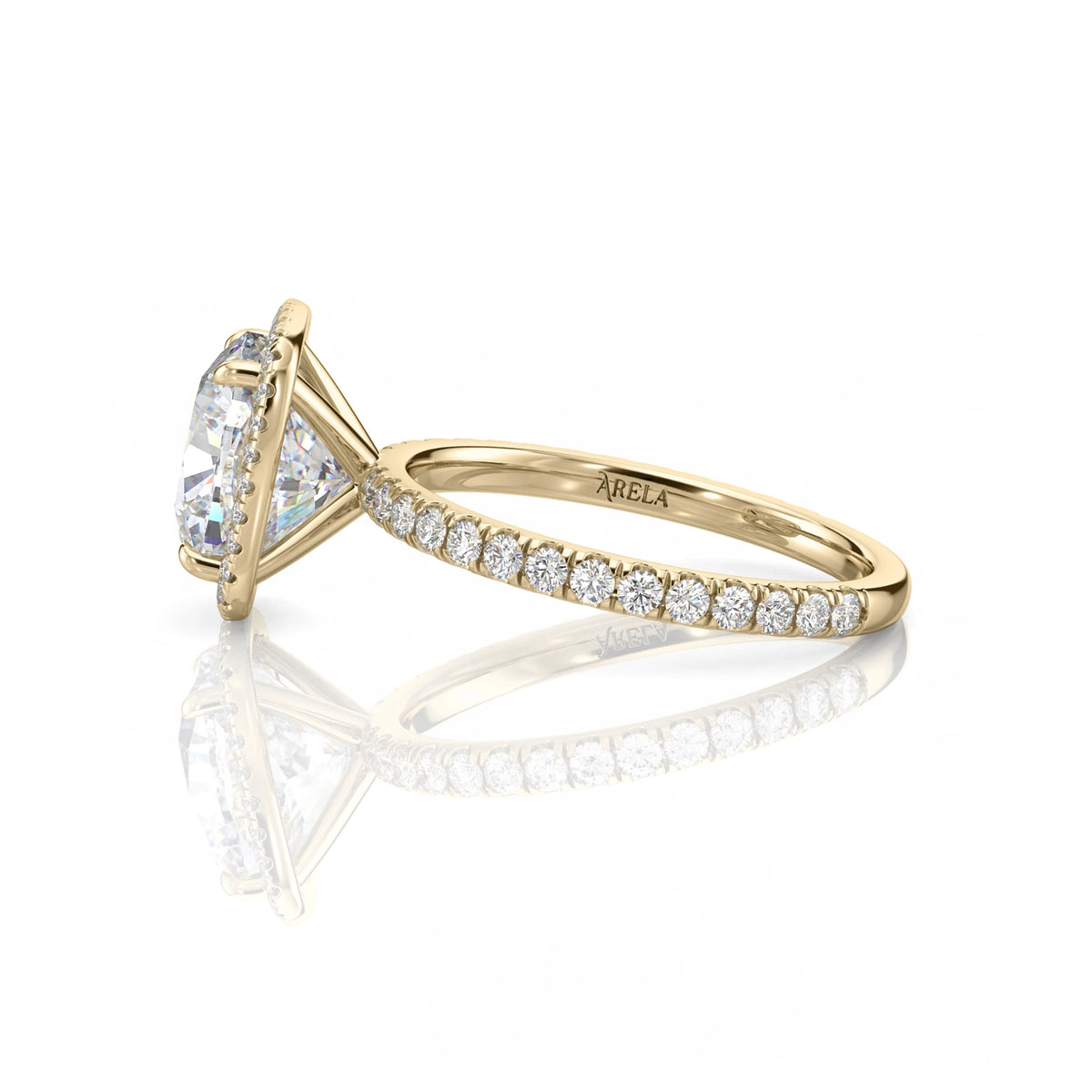 Inel de logodnă Cushion Halo cu moissanite, aur galben