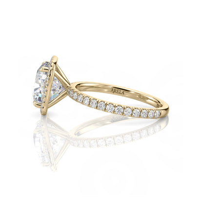 Inel de logodnă Cushion Halo cu moissanite, aur galben