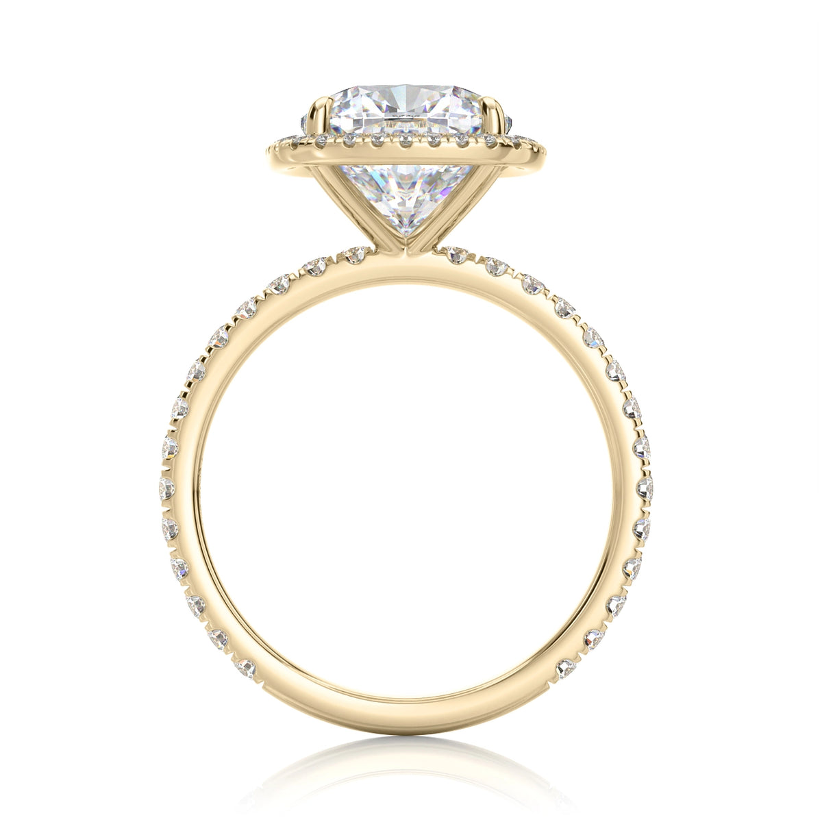 Inel de logodnă Cushion Halo cu moissanite, aur galben