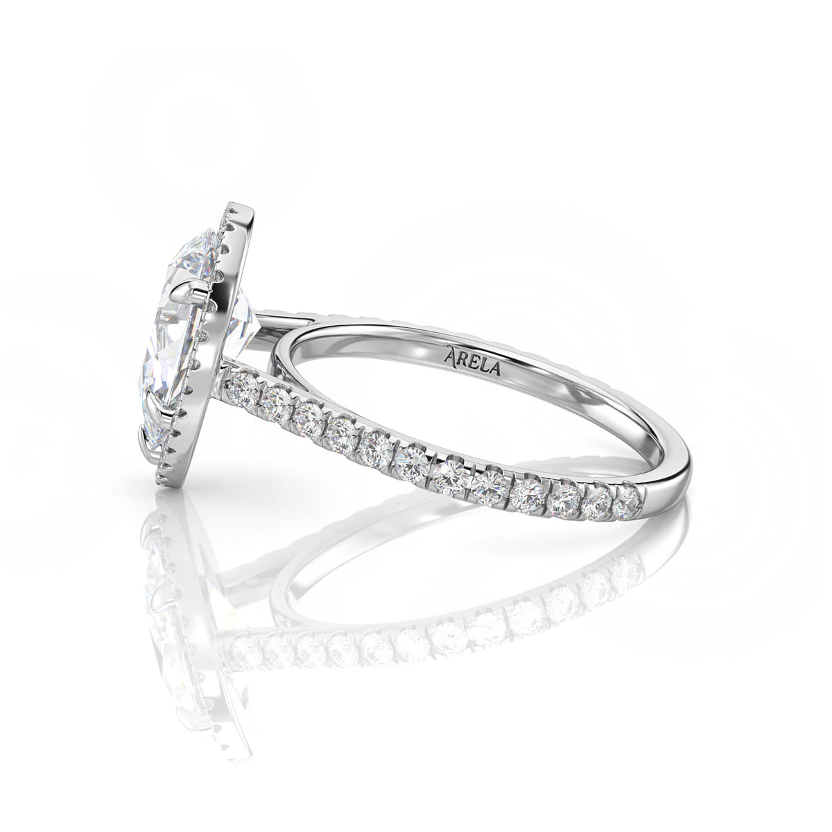 Inel de Logodnă – Diamant de Laborator Pear Halo Pave