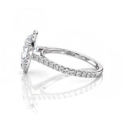 Inel de Logodnă – Diamant de Laborator Pear Halo Pave