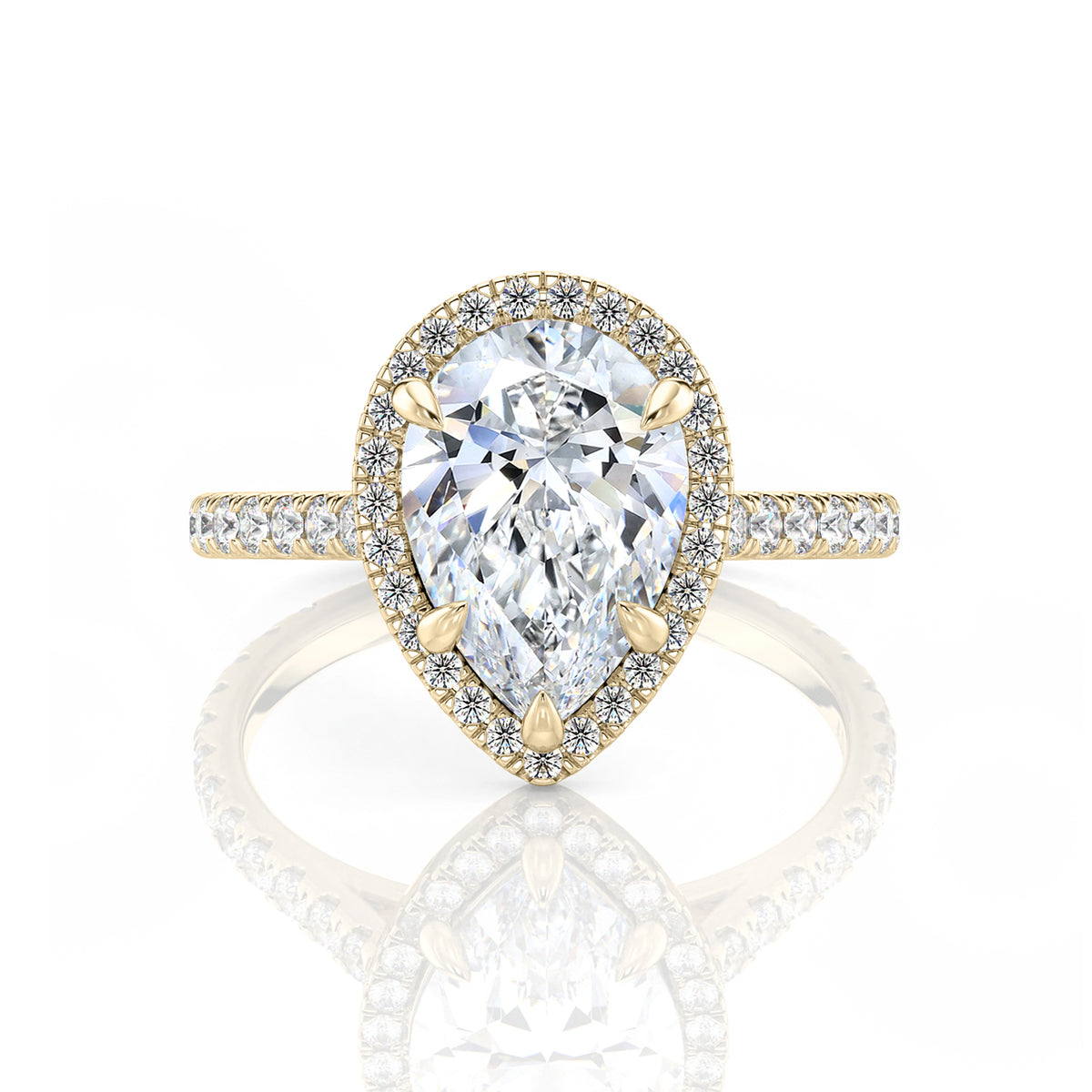 Inel de Logodnă – Moissanite Pear Halo Pave