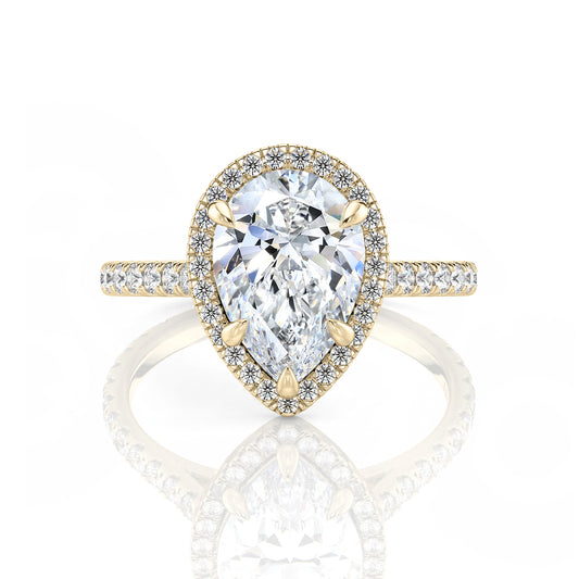 Inel de Logodnă – Moissanite Pear Halo Pave