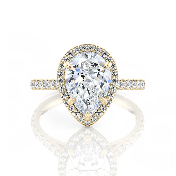 Inel de Logodnă – Moissanite Pear Halo Pave
