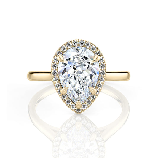 Inel de Logodnă – Moissanite Pear Halo