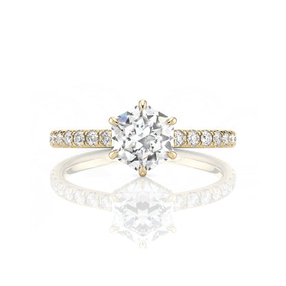 Inel de logodnă Hexagon Pavé cu moissanite, aur galben