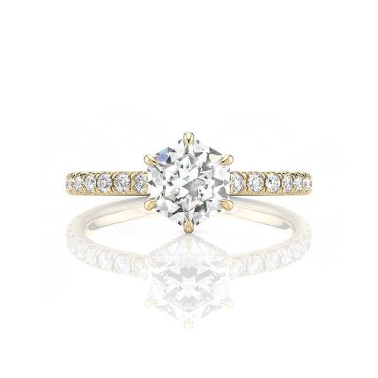 Inel de logodnă Hexagon Pavé cu moissanite, aur galben