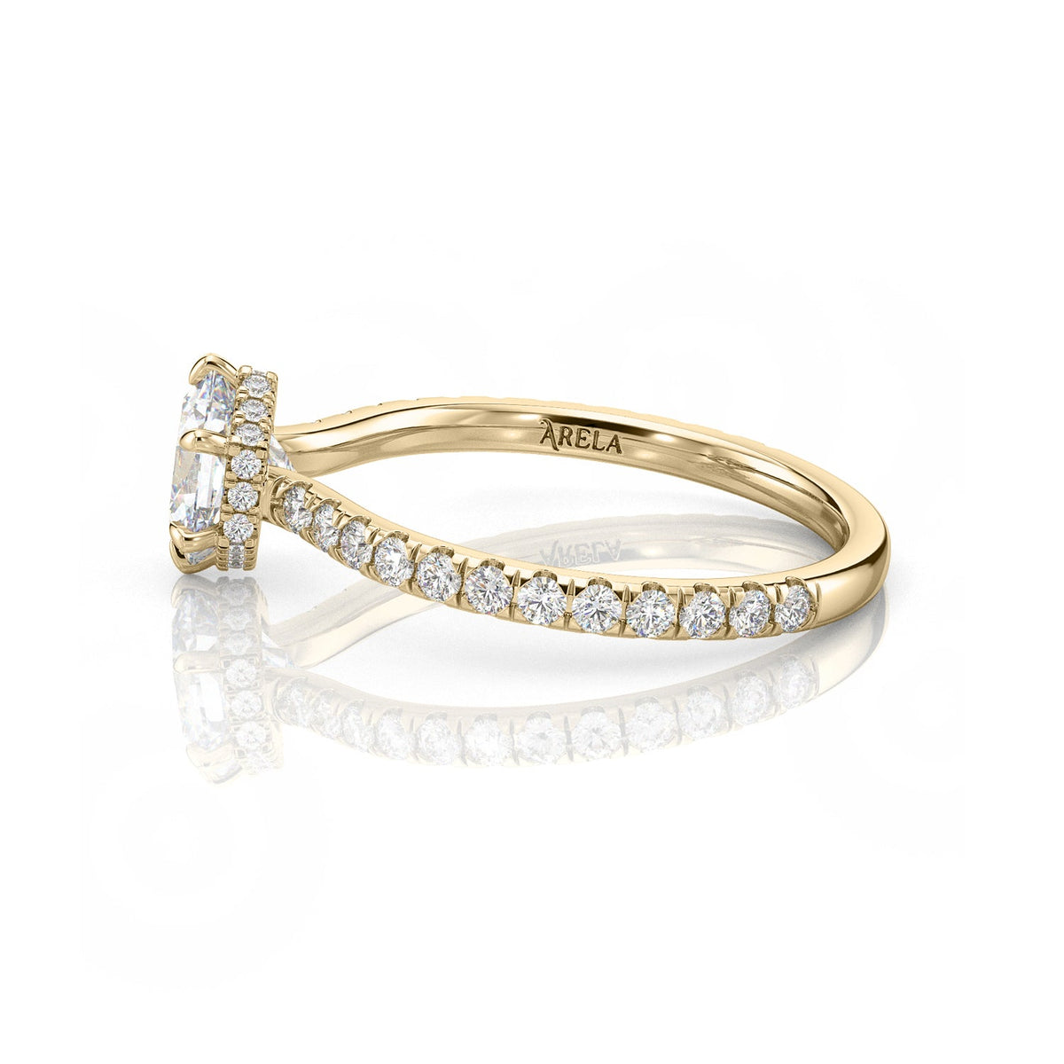 Inel de logodnă Hexagon Pavé cu moissanite, aur galben