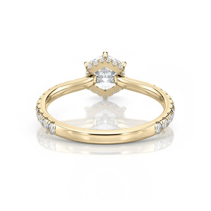 Inel de logodnă Hexagon Pavé cu moissanite, aur galben