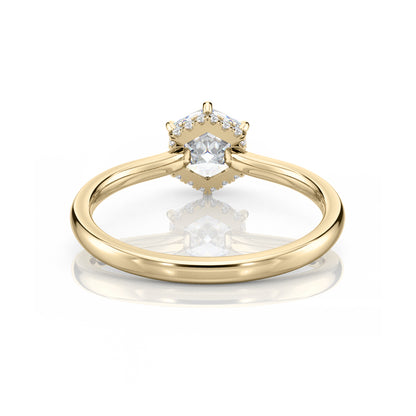 Inel de Logodnă – Moissanite Hexagon Hidden Halo