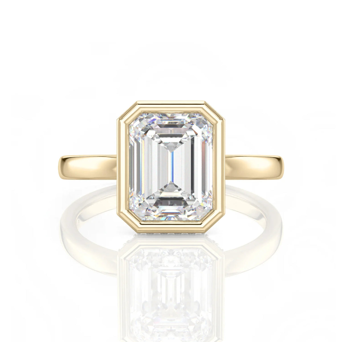 Inel de Logodnă – Moissanite Emerald Bezel Hidden Halo, aur galben