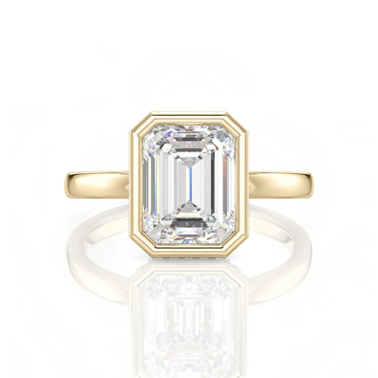 Inel de Logodnă – Moissanite Emerald Bezel Hidden Halo, aur galben