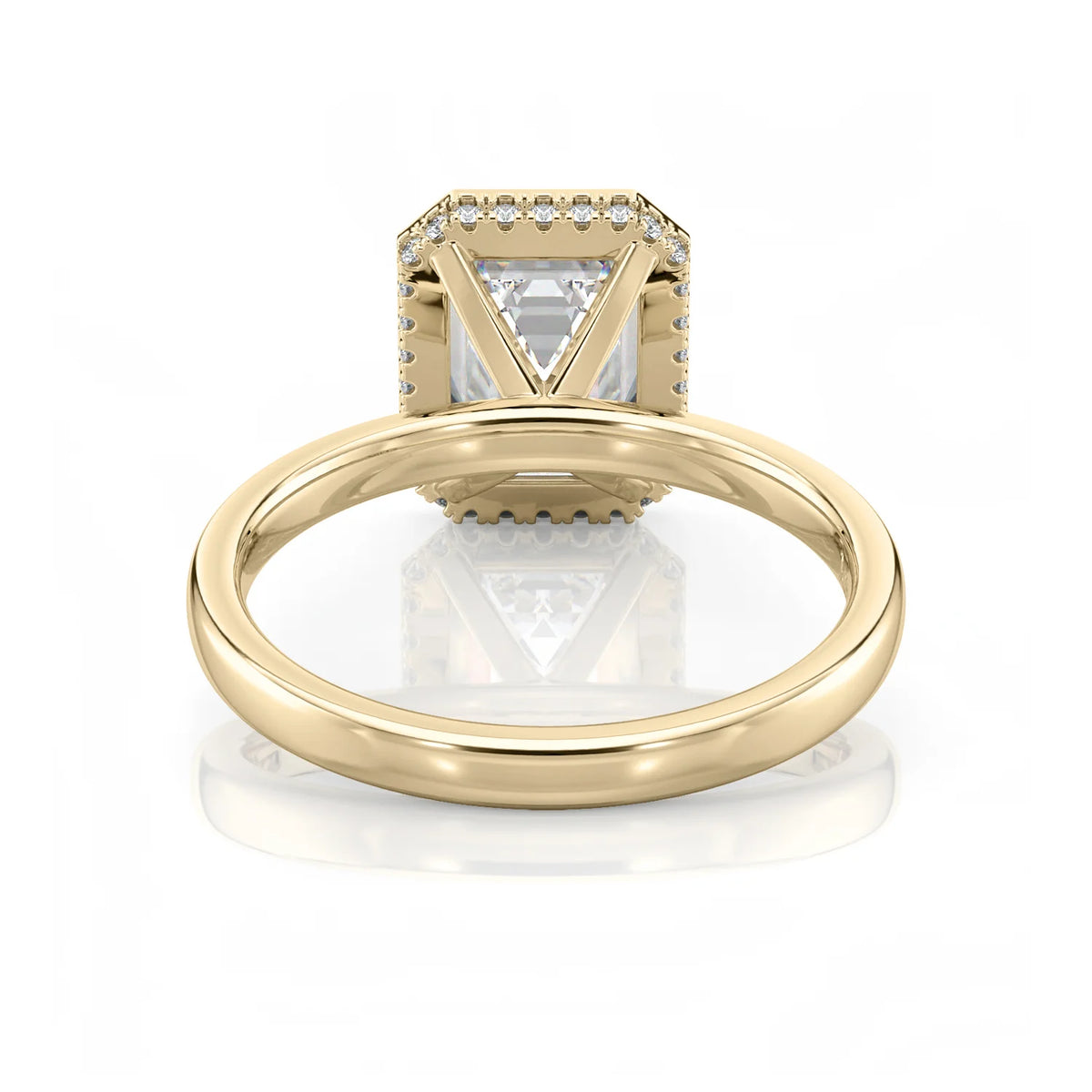 Inel de Logodnă – Moissanite Emerald Bezel Hidden Halo, aur galben