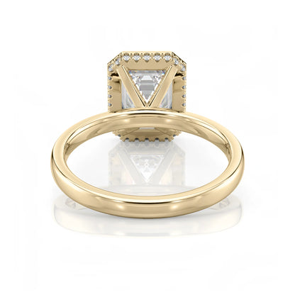 Inel de Logodnă – Moissanite Emerald Bezel Hidden Halo, aur galben