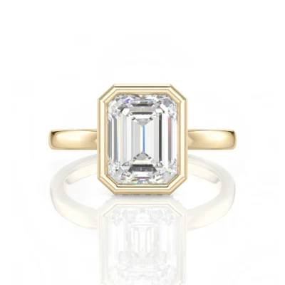 Inel de Logodnǎ – Moissanite Emerald Bezel Hidden Halo