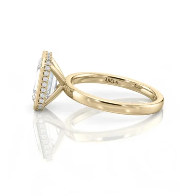 Inel de Logodnǎ – Moissanite Emerald Bezel Hidden Halo