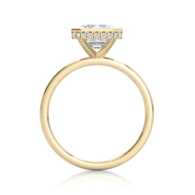 Inel de Logodnǎ – Moissanite Emerald Bezel Hidden Halo